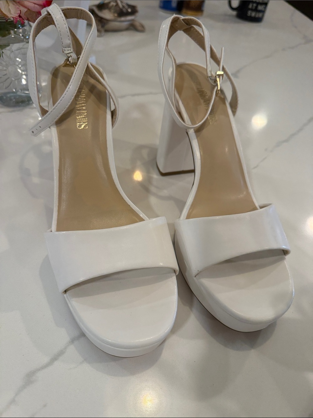 Dream Pairs White Ankle-Strap Platform Block Heels